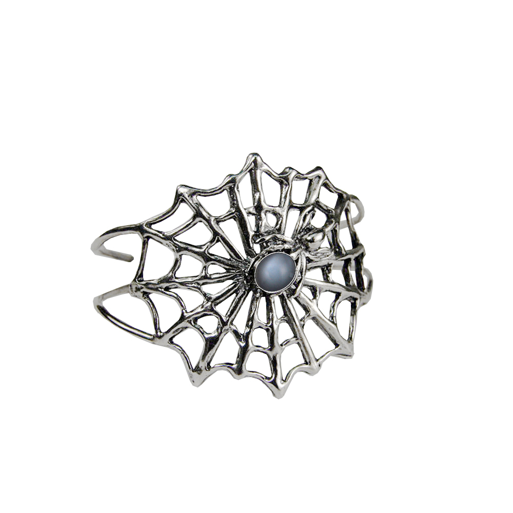 Sterling Silver Spider Web Cuff Bracelet With Grey Moonstone